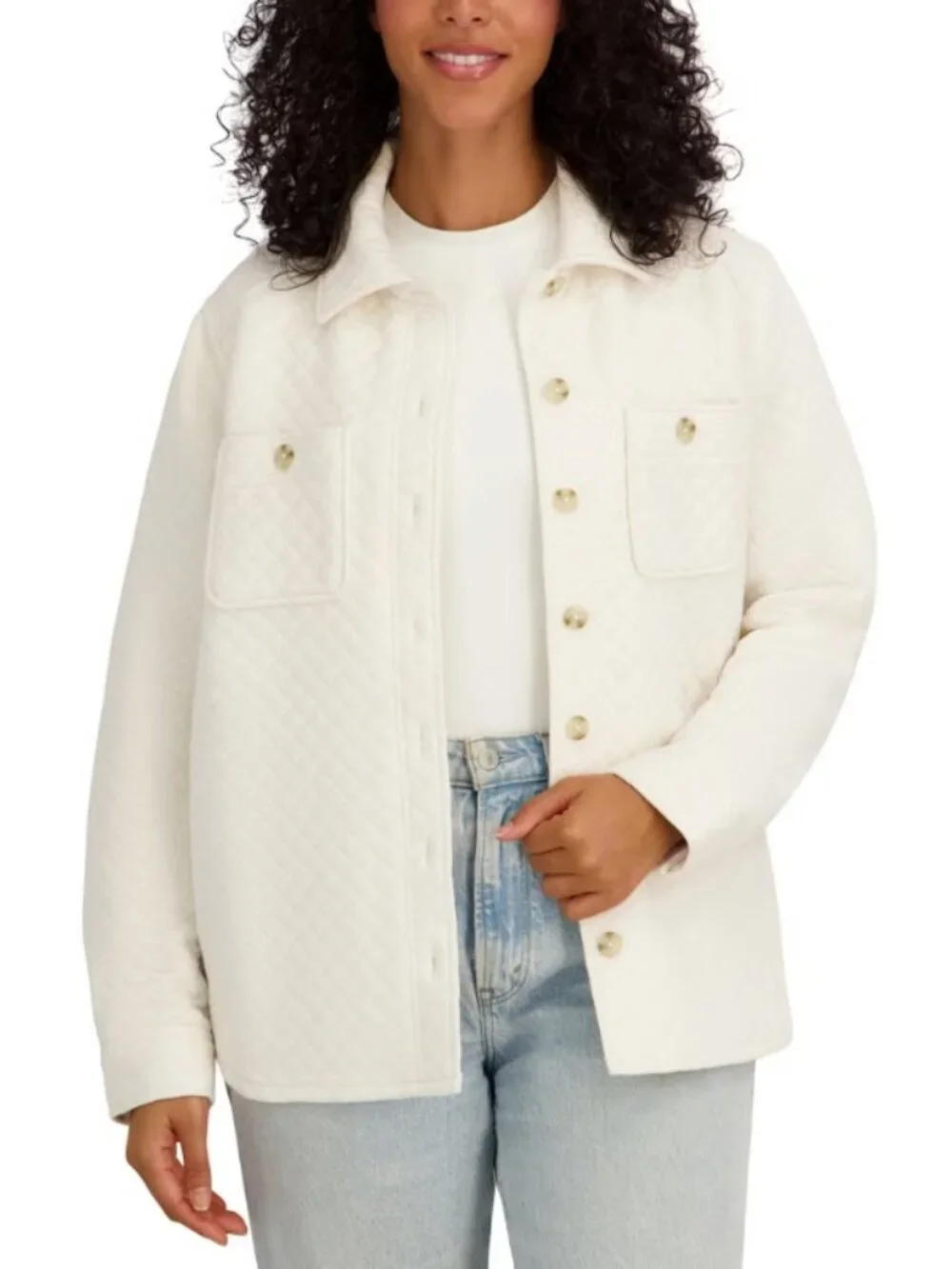 NWT SAGE Women's Quilted Shirt Jacket, Cream (Bone)